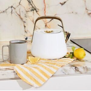 Caraway Iconics White and Gold Whistling Tea Kettle